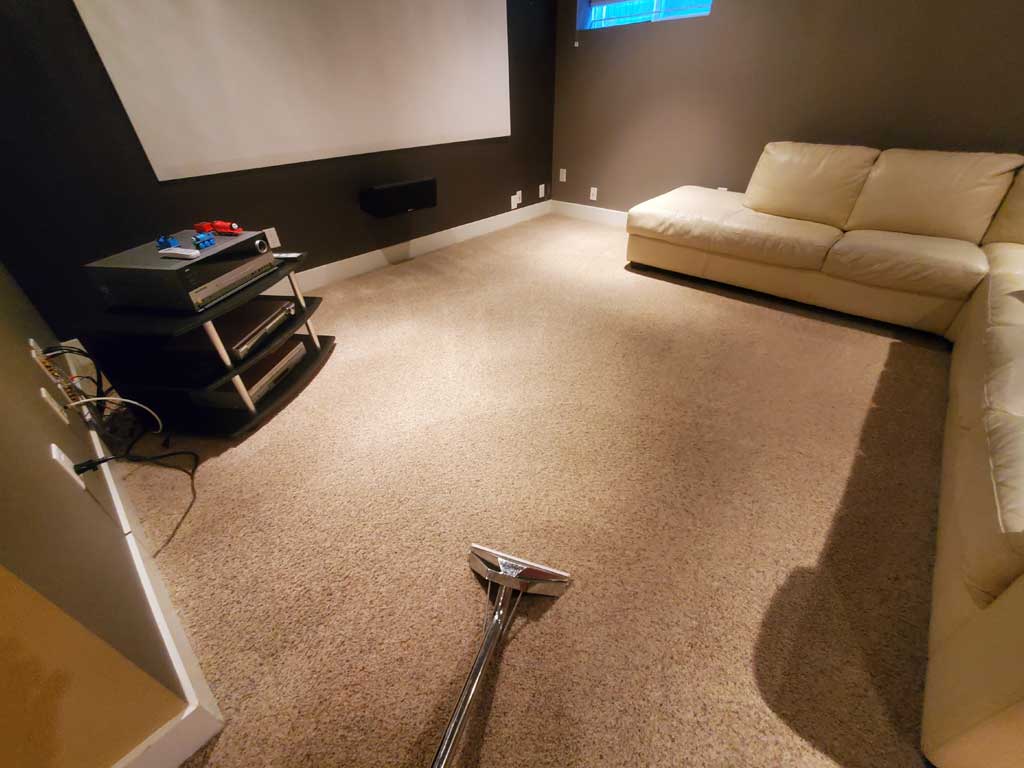 Carpet Cleaning Entertainment Room Basement of a House Surrey BC Canada