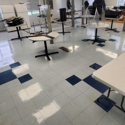 Commercial Wax Removal Cleaning New Wax Application of Commercial Vinyl Tile Flooring Located in Richmond BC Canada