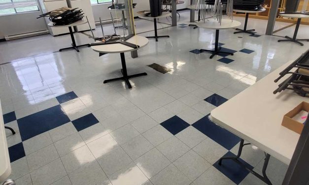 Commercial Wax Removal Cleaning New Wax Application of Commercial Vinyl Tile Flooring Located in Richmond BC Canada