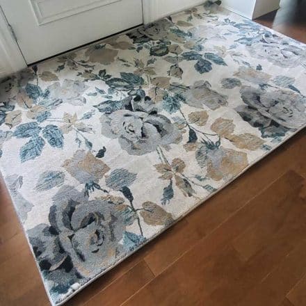 Area Rug Steam Cleaning of a Blue Cream and Ivory Coloured Area Rug Located in White Rock BC Canada