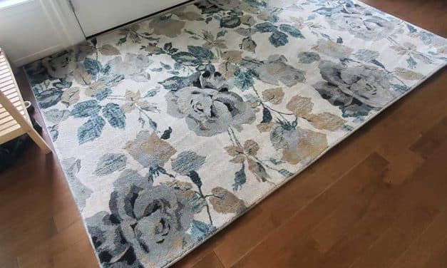 Area Rug Steam Cleaning of a Blue Cream and Ivory Coloured Area Rug Located in White Rock BC Canada