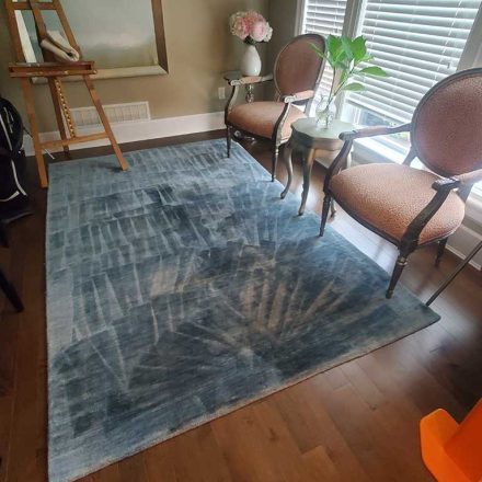 Designer Wool Blue Area Rug Steam Cleaning Located in White Rock BC Canada