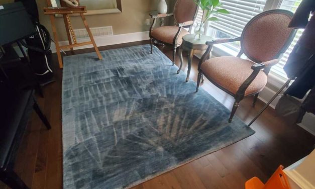 Designer Wool Blue Area Rug Steam Cleaning Located in White Rock BC Canada