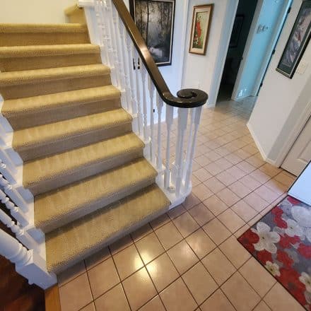 Hallway and Stairs Steam Cleaning With Dirt from Plants Drywall Dust and Construction Located in Coquitlam BC Canada