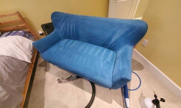 Kids Blue Love Seat Upholstery Steam Cleaning Located in White Rock BC Canada
