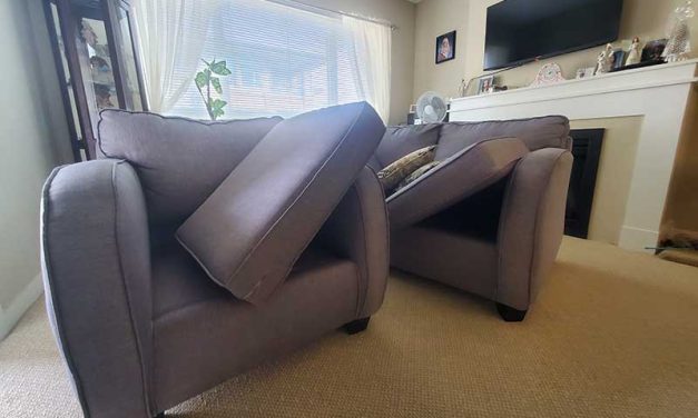 Upholstery Steam Cleaning of a Sofa Rocking Chair Arm Chair Foot Stool Cat Hair Removal Located in Port Coquitlam BC Canada